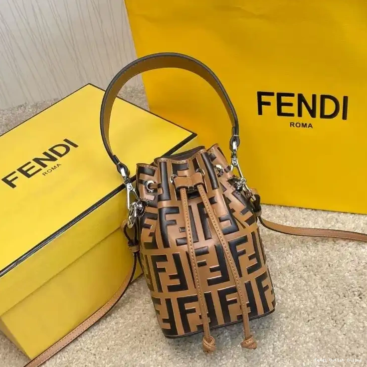Cheap Motif Bag In FF Calf Mini Tresor Mon Fendi Khaki Bucket Leather 0617
